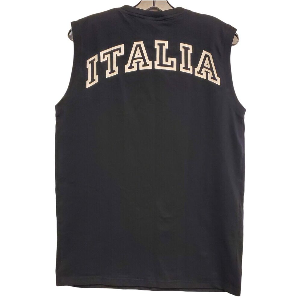 ITALIA Shirt Mens Large Black Spell Out Tank Top Licensed UEFA EURO 2008 Soccer